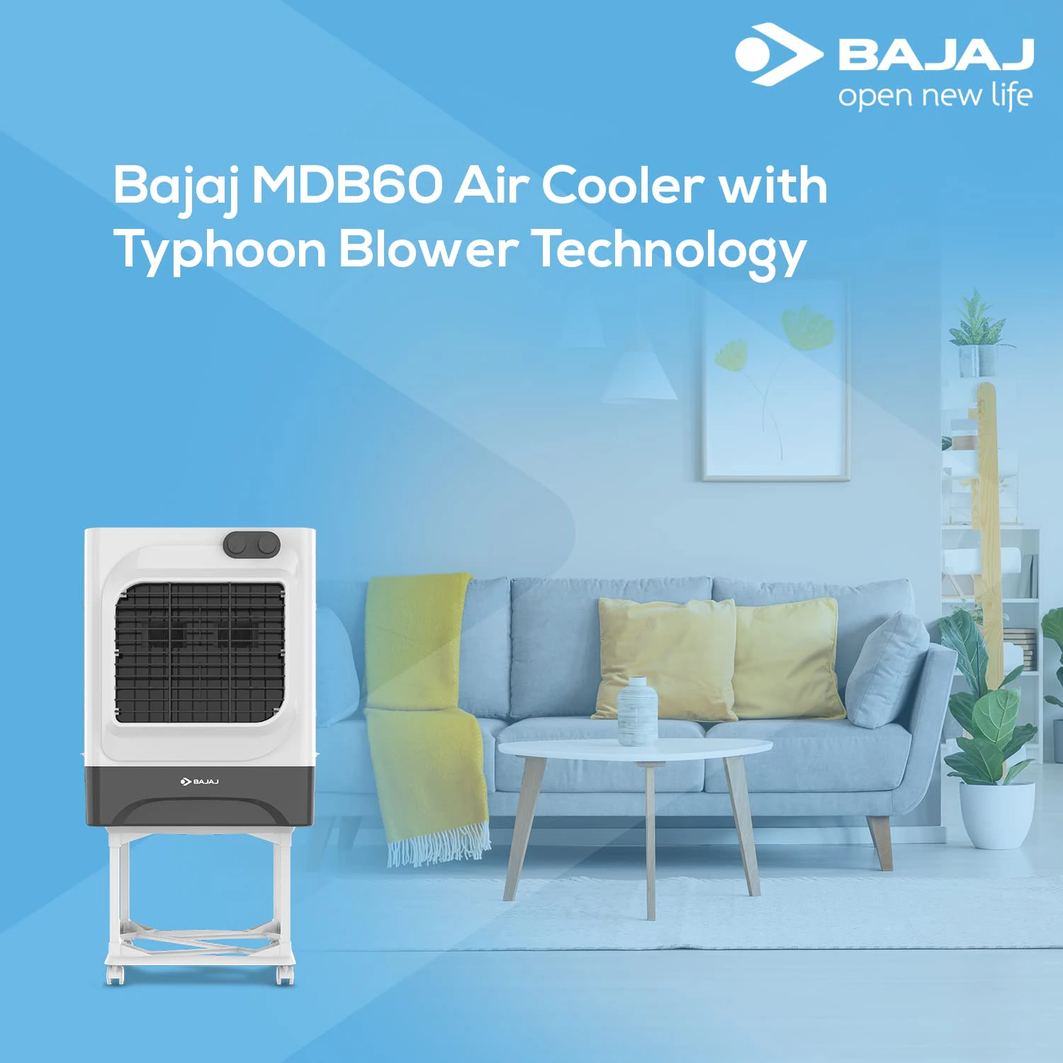 Bajaj MDB60 Dessert Air Cooler | 60 Liter Tank Capacity | Typhoon Blower Technology | 70 Feet Powerful Air Throw | view 2
