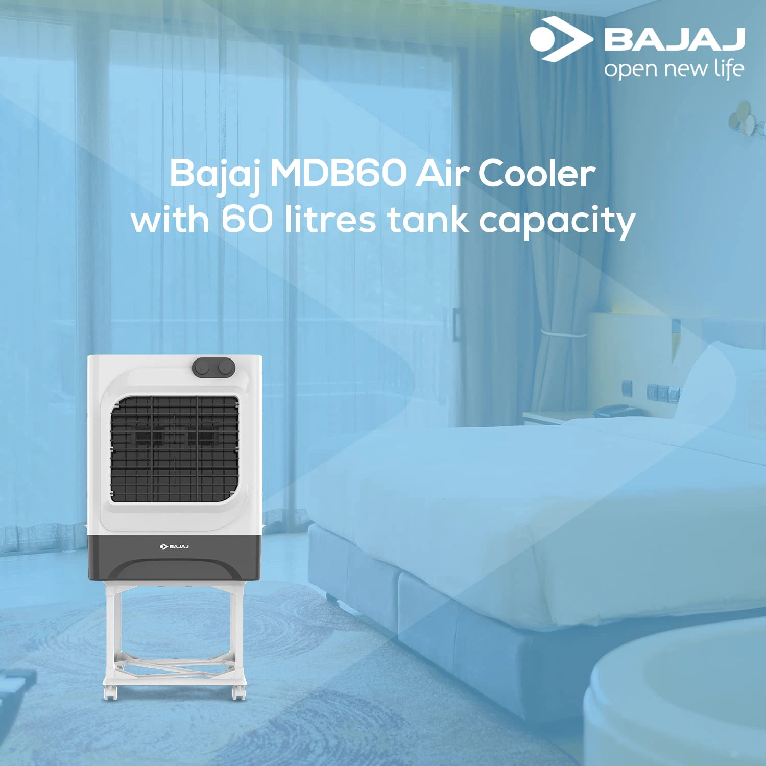 Bajaj MDB60 Dessert Air Cooler | 60 Liter Tank Capacity | Typhoon Blower Technology | 70 Feet Powerful Air Throw | view 3