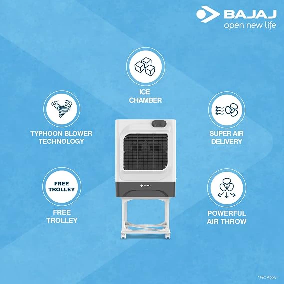 Bajaj MDB60 Dessert Air Cooler | 60 Liter Tank Capacity | Typhoon Blower Technology | 70 Feet Powerful Air Throw | view 4
