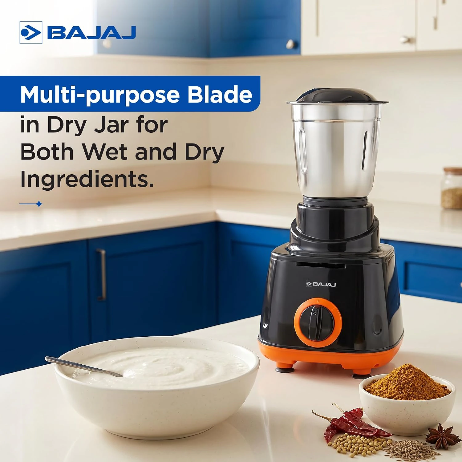 Bajaj Rex 500W Mixer Grinder | 3 Stainless Steel Jars with Multifunctional Blades | view 5