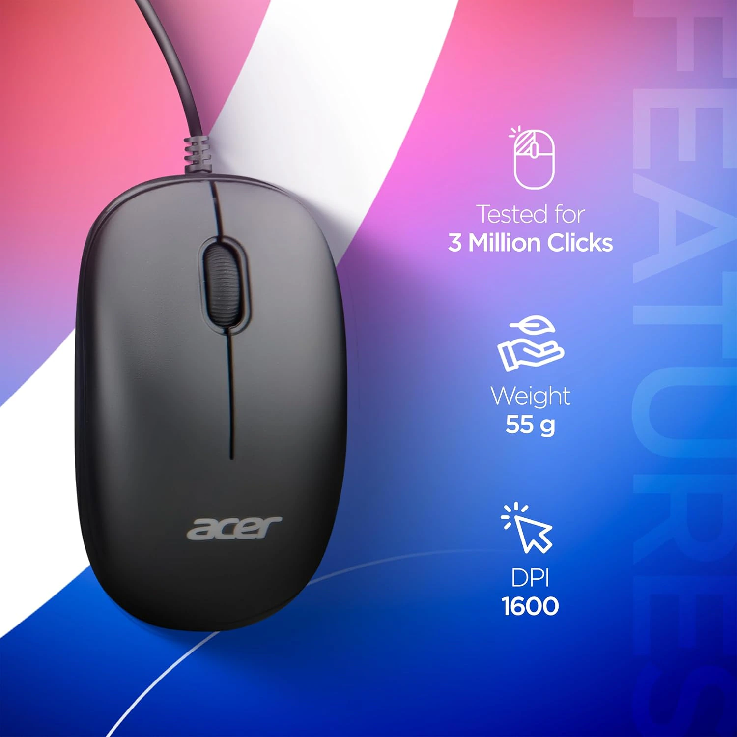 Acer PalmEase Wired Keyboard & Mouse Combo with Palm Rest | view 3