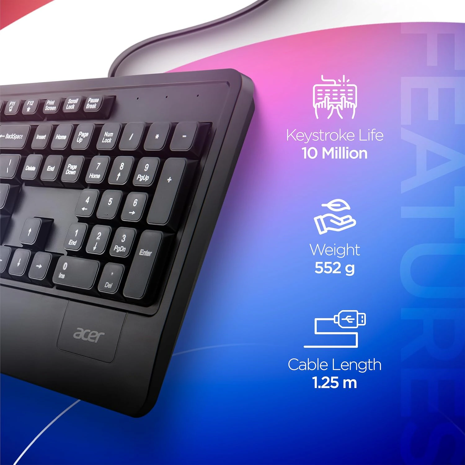 Acer PalmEase Wired Keyboard & Mouse Combo with Palm Rest | view 5