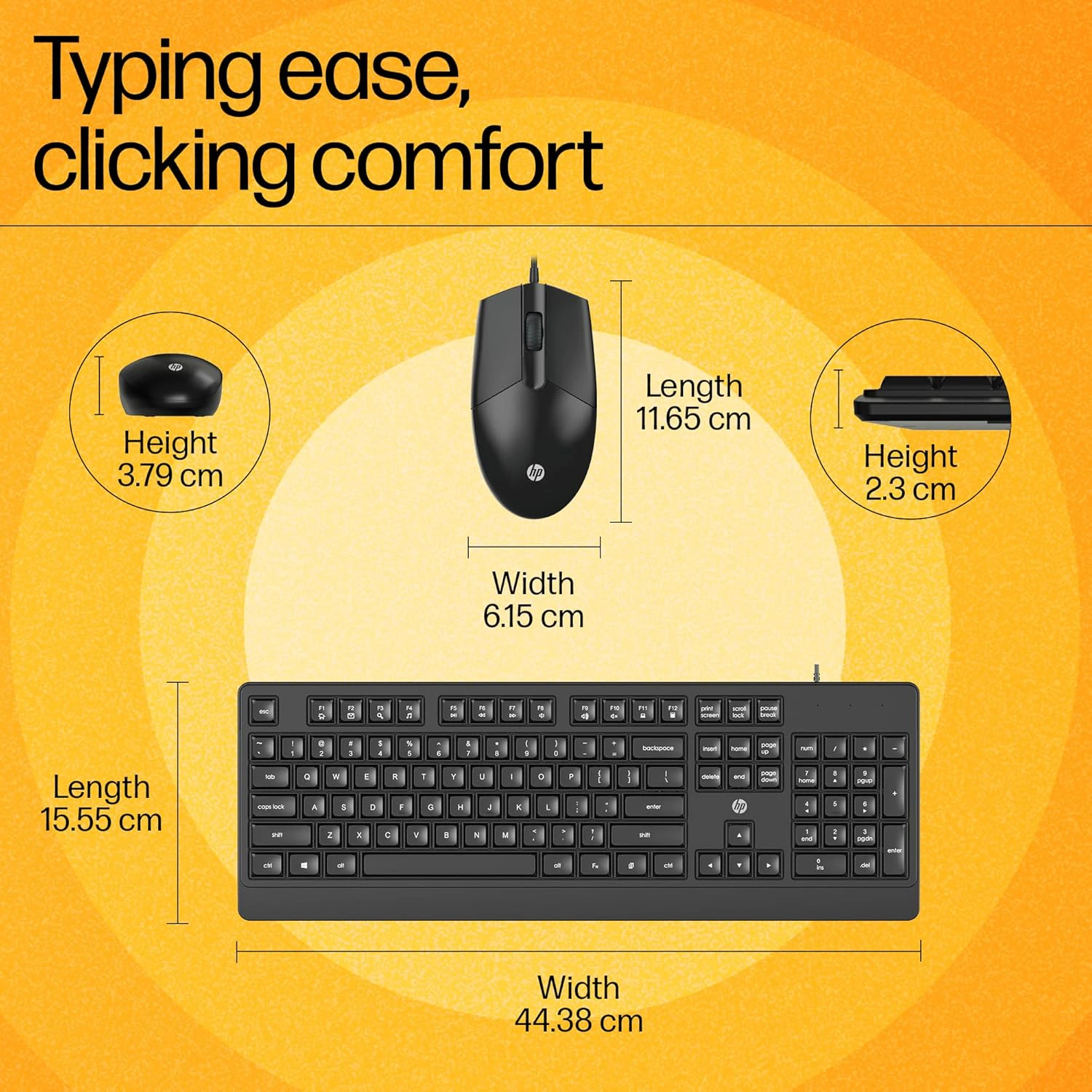 HP KM 180 Wired Mouse and Keyboard Combo, USB Plug-and-Play view 2