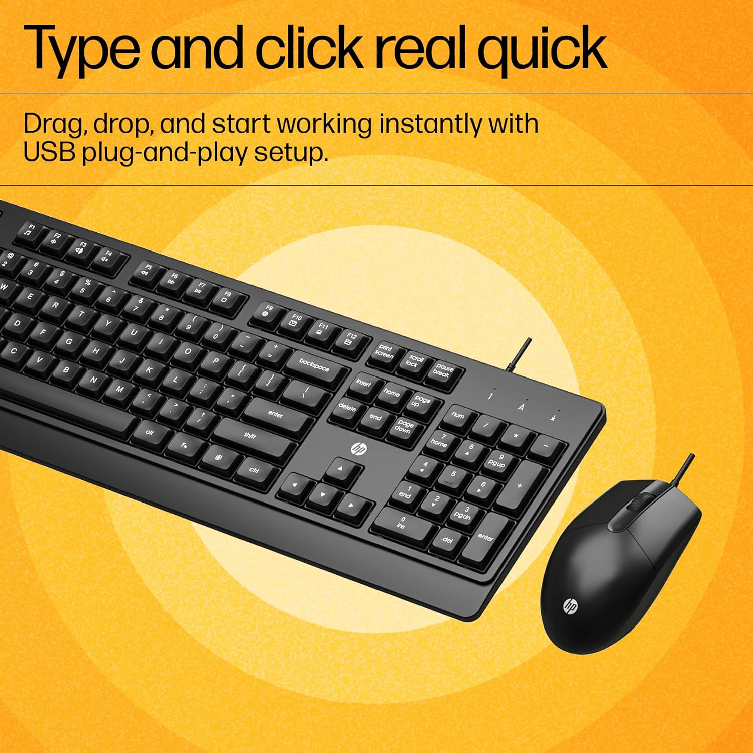 HP KM 180 Wired Mouse and Keyboard Combo, USB Plug-and-Play view 5