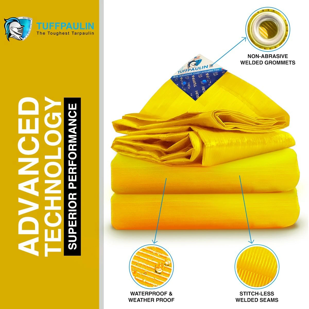 Tuffpaulin 21FTX18FT 70GSM Yellow Tarpaulin Sheet | Waterproof Tirpal view 3