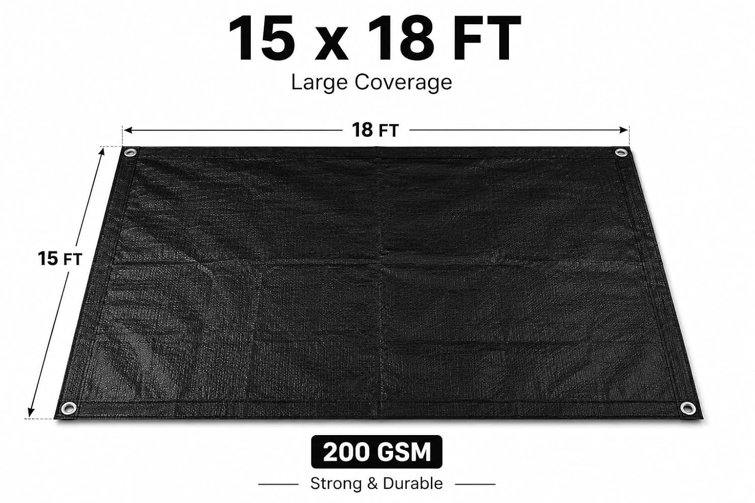 18x15ft Black 200GSM Tarpaulin Sheet, Tirpal | Water Resistant HDPE Tarp Cover | view 2