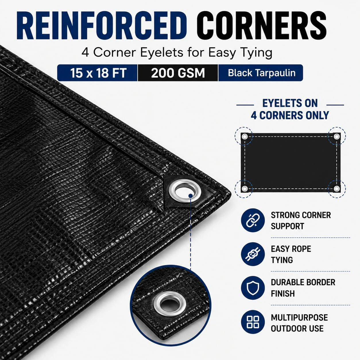 18x15ft Black 200GSM Tarpaulin Sheet, Tirpal | Water Resistant HDPE Tarp Cover | view 5