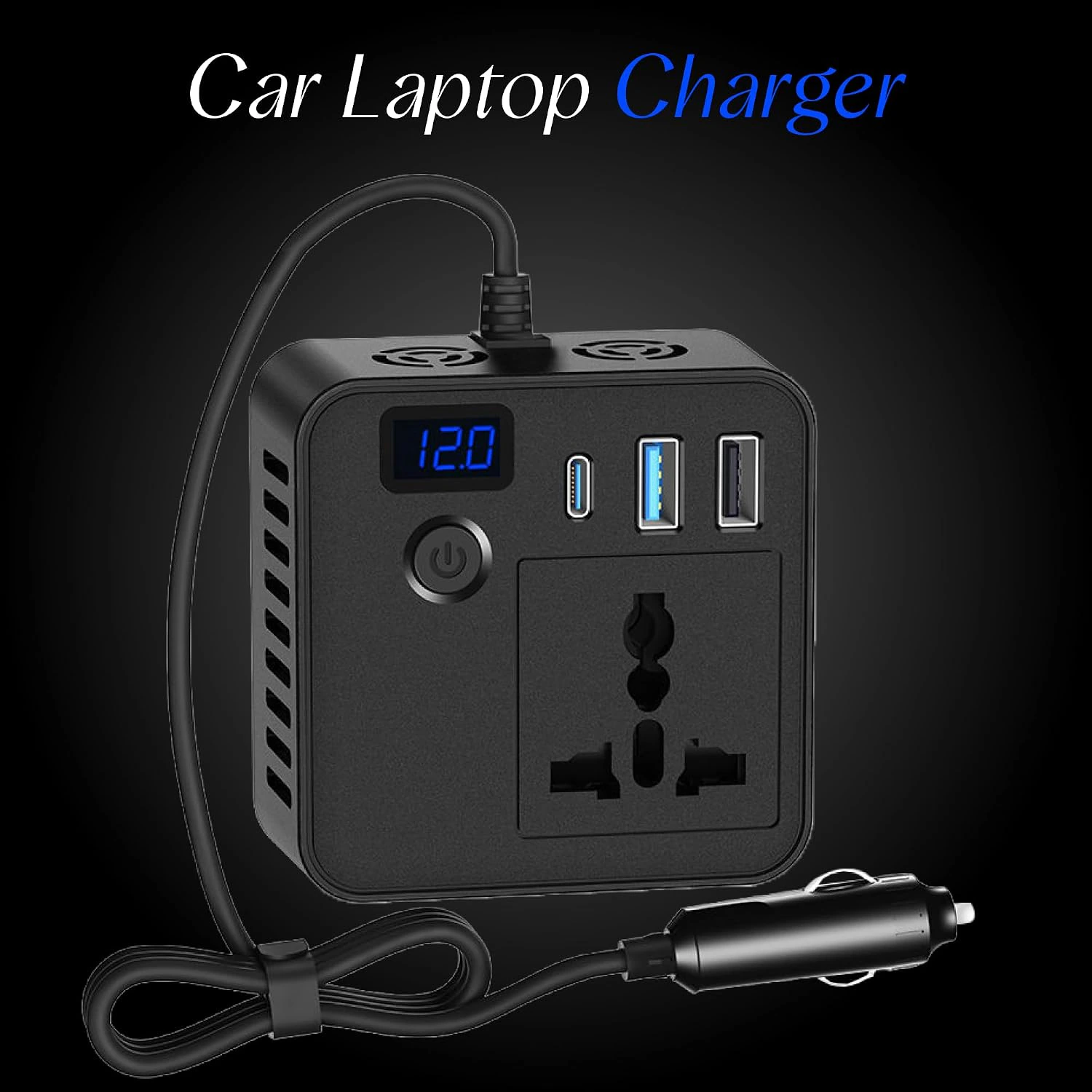 PRONOD Car Laptop Charger 200W Power Inverter, DC 12V to AC 220V, PD 30W USB-C & QC 3.0 USB Ports view 2
