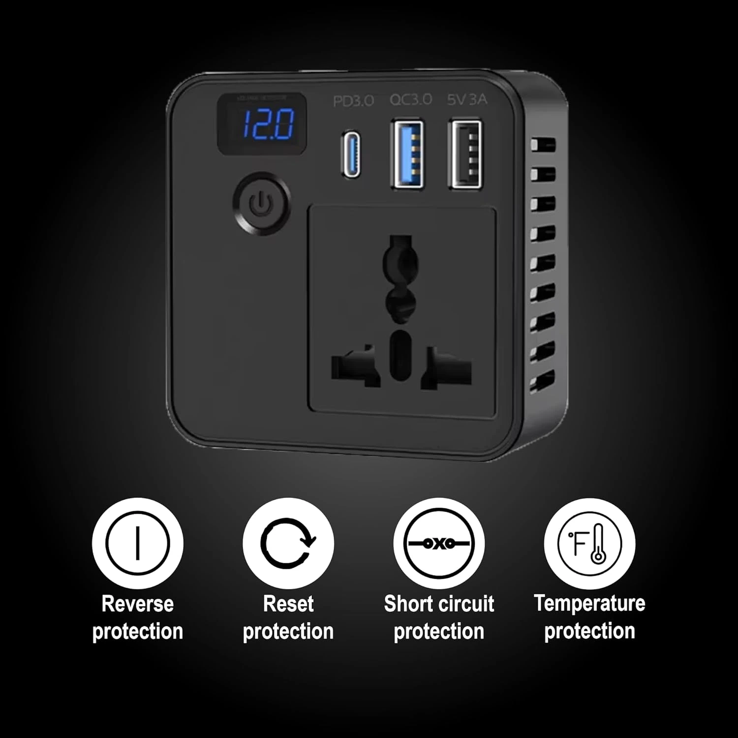 PRONOD Car Laptop Charger 200W Power Inverter, DC 12V to AC 220V, PD 30W USB-C & QC 3.0 USB Ports view 4