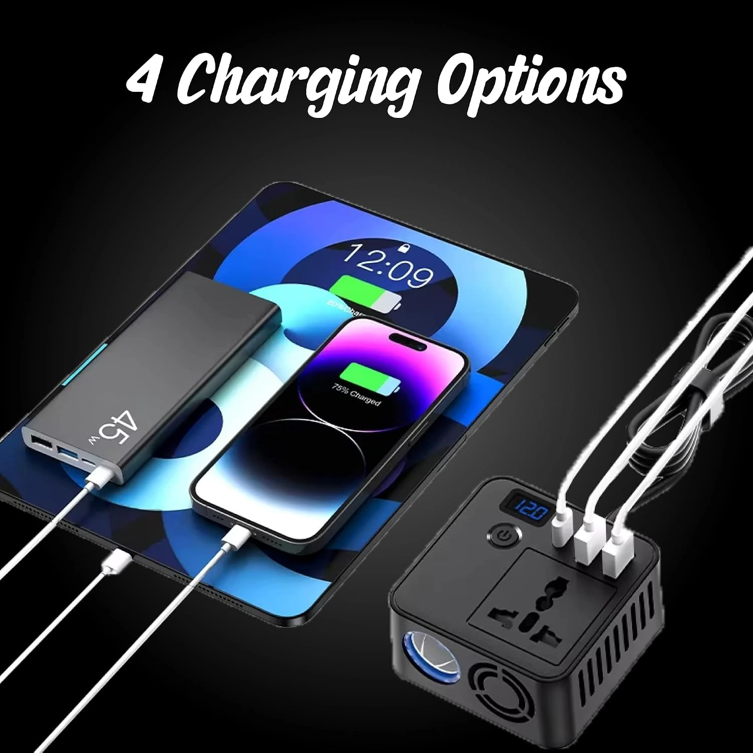 PRONOD Car Laptop Charger 200W Power Inverter, DC 12V to AC 220V, PD 30W USB-C & QC 3.0 USB Ports view 7