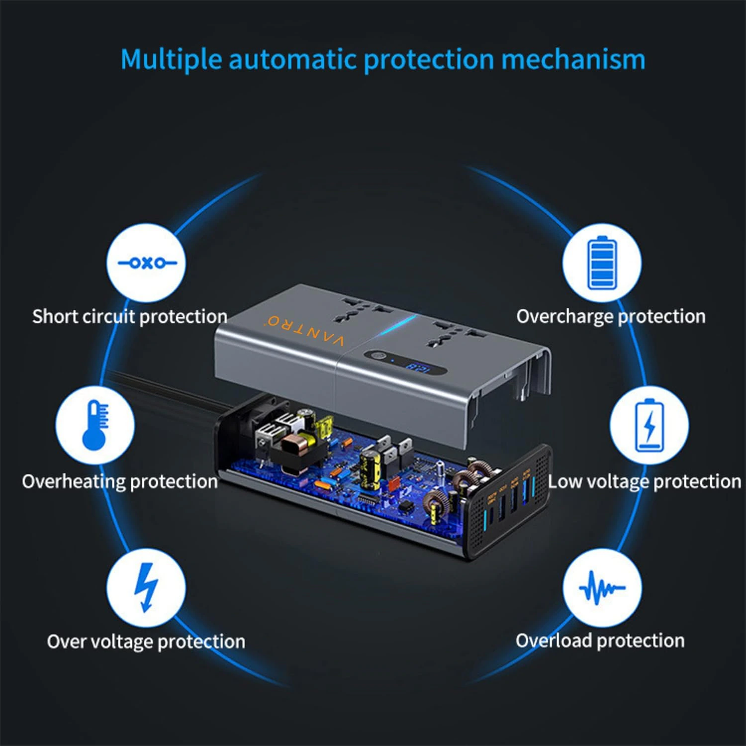 Vantro 200W Car Power Inverter/Laptop Charger with 3 USB (6.2A Max) & 1 C Type(1 * 27WPD) Smart USB Ports view 5