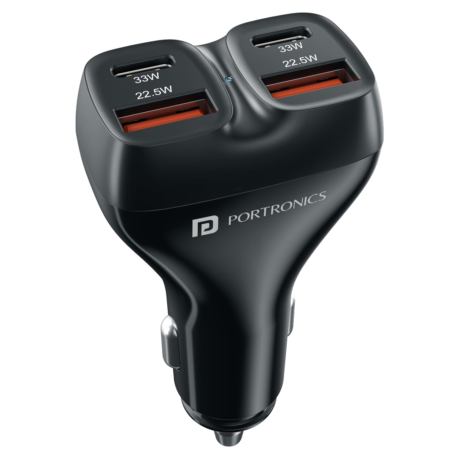 Portronics Car Power Quard 111W Car Charger, 4 Ports Fast Car Charger, Dual 33W Type-C PD, Dual 22.5W USB-A, Charge 4 Devices Simultaneously