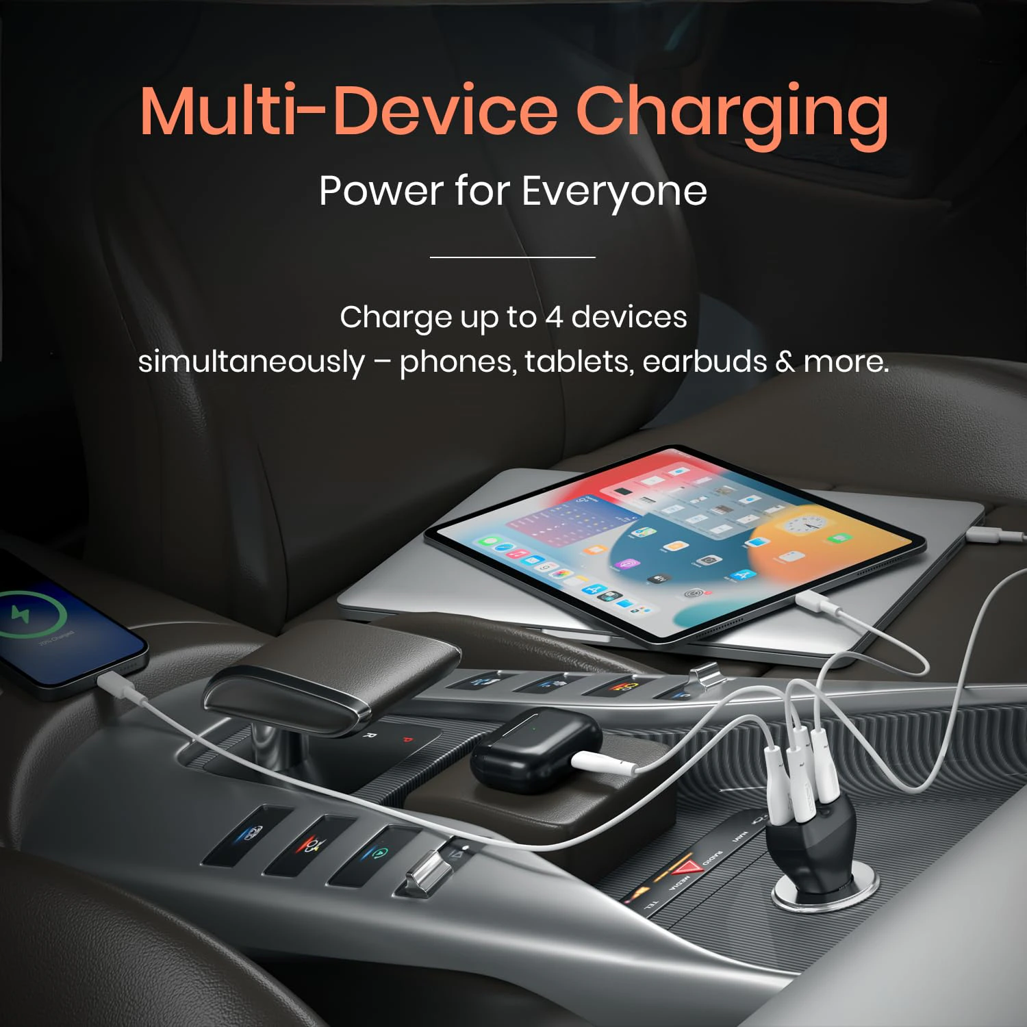 Portronics Car Power Quard 111W Car Charger, 4 Ports Fast Car Charger, Dual 33W Type-C PD, Dual 22.5W USB-A, Charge 4 Devices Simultaneously view 6