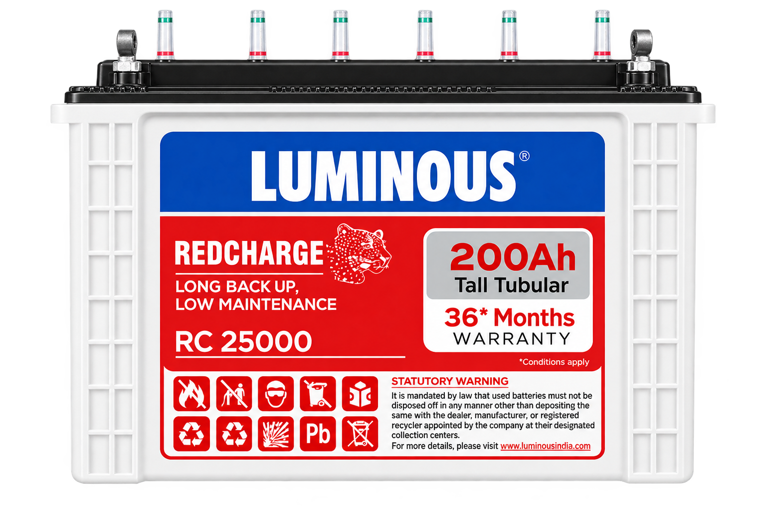 Luminous Red Charge RC 25000 Tall Tubular Inverter Battery |