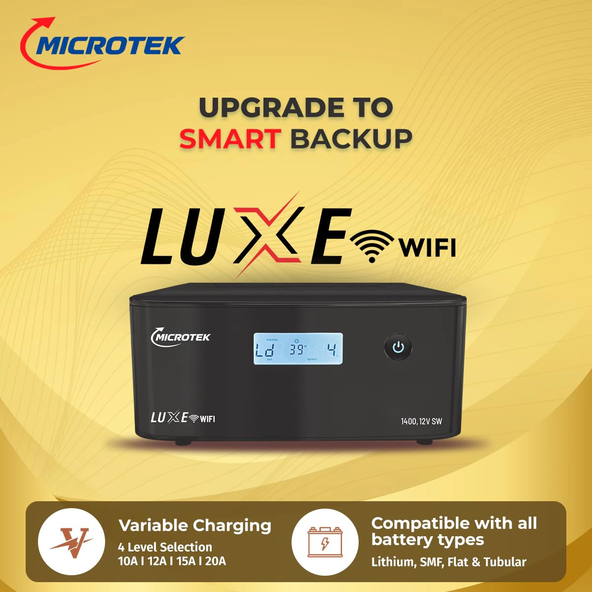 Microtek Luxe WiFi Inverter 1400, 12V Pure Sine Wave | Remote App Control | view 2