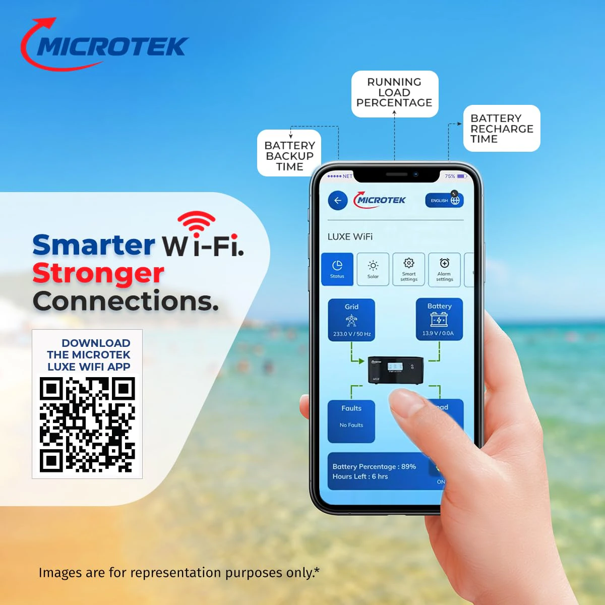 Microtek Luxe WiFi Inverter 1400, 12V Pure Sine Wave | Remote App Control | view 4