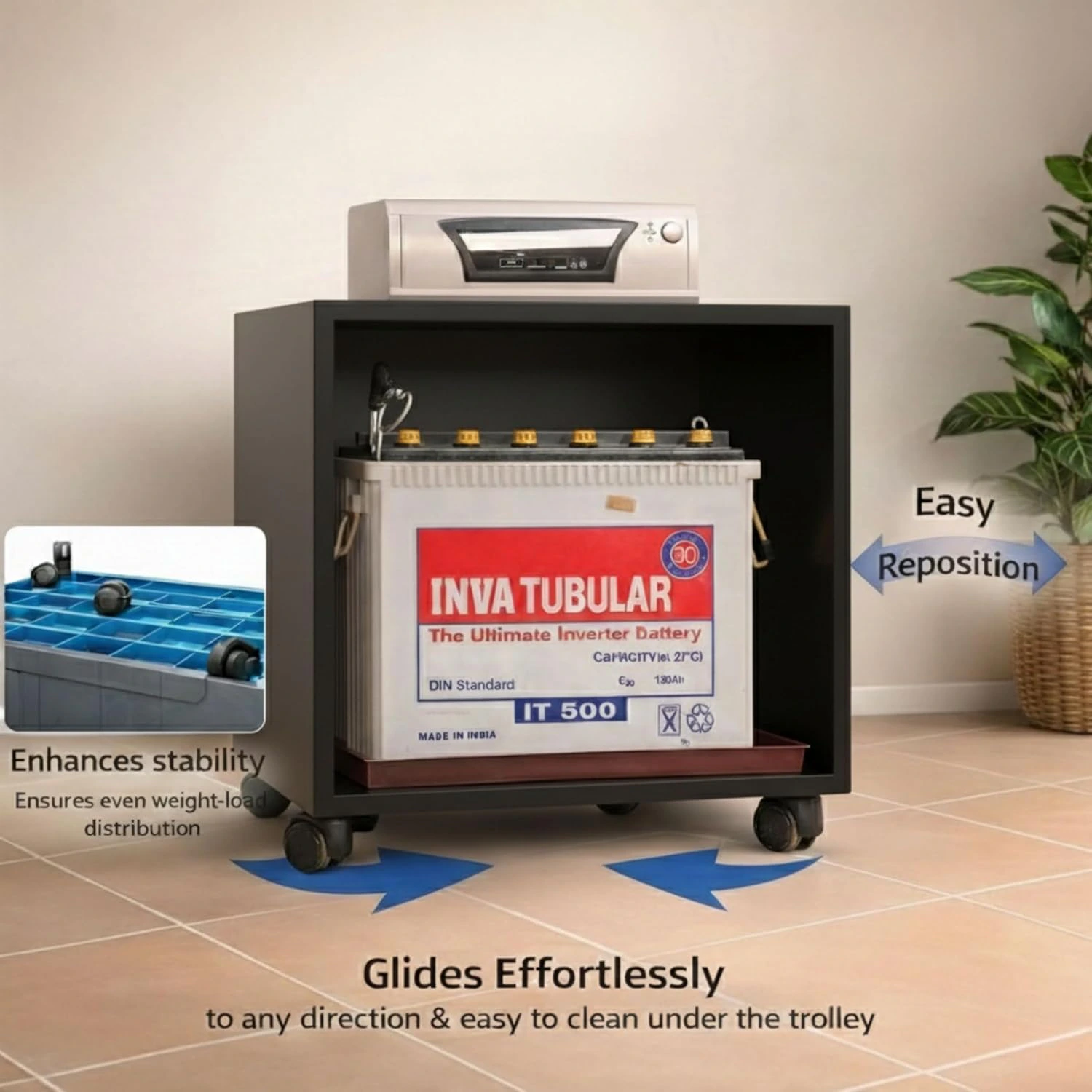 Generic Wooden Inverter Battery Tubular Trolley Cabinet | view 3