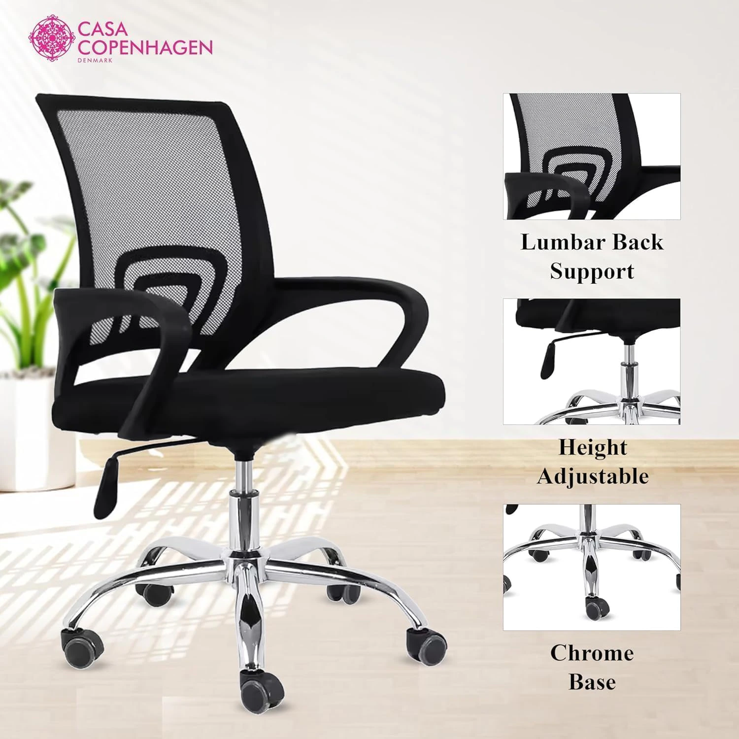Casa Copenhagen Mesh Mid Back Office/Study/Computer/Revolving/Desk Chair view 2