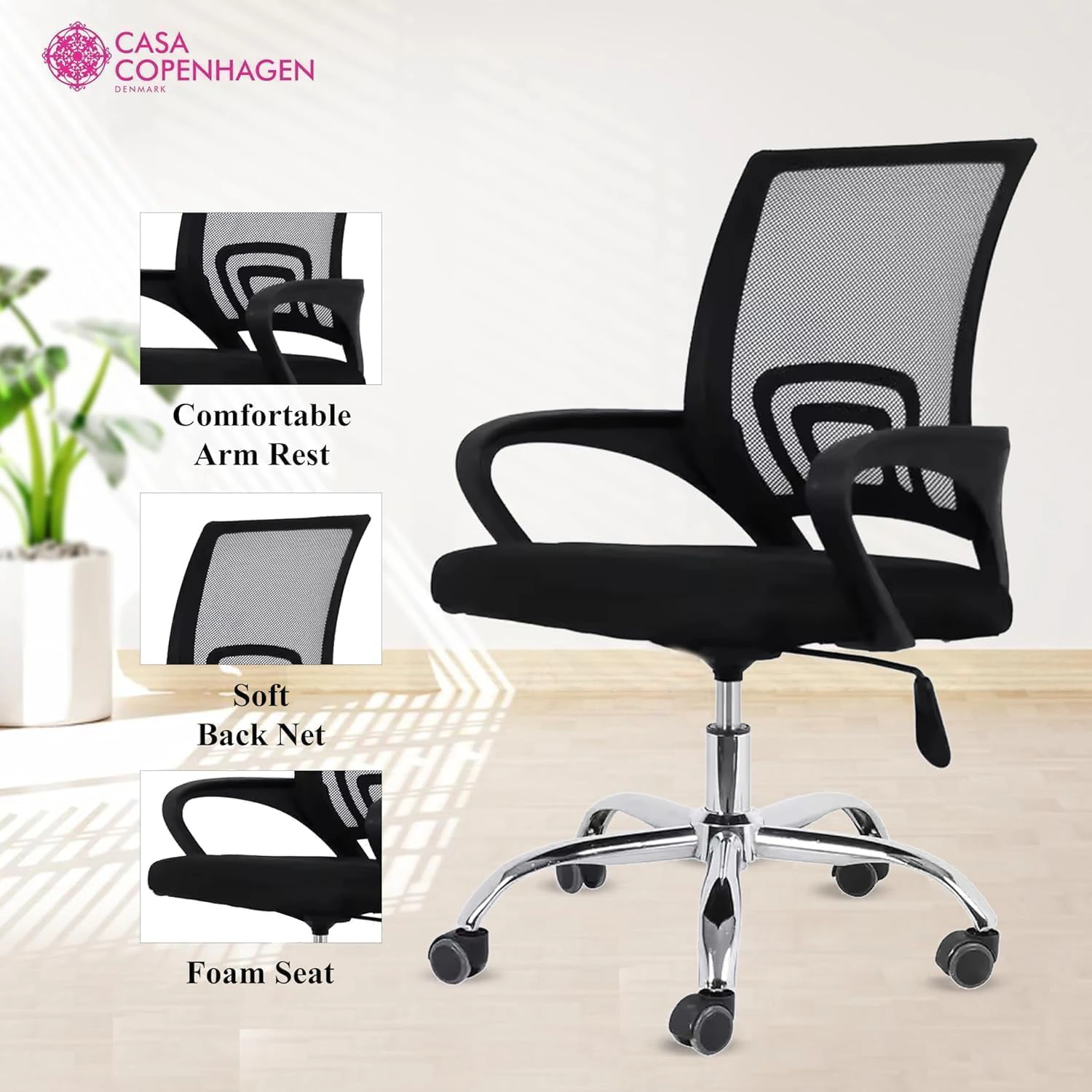 Casa Copenhagen Mesh Mid Back Office/Study/Computer/Revolving/Desk Chair view 3