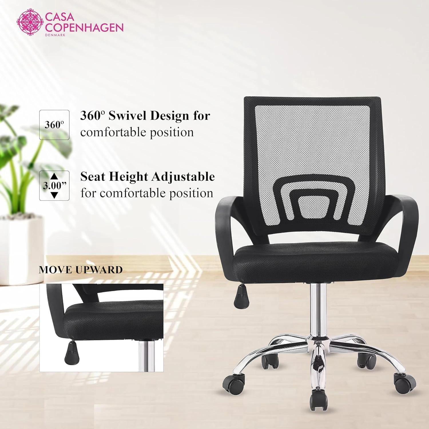 Casa Copenhagen Mesh Mid Back Office/Study/Computer/Revolving/Desk Chair view 4