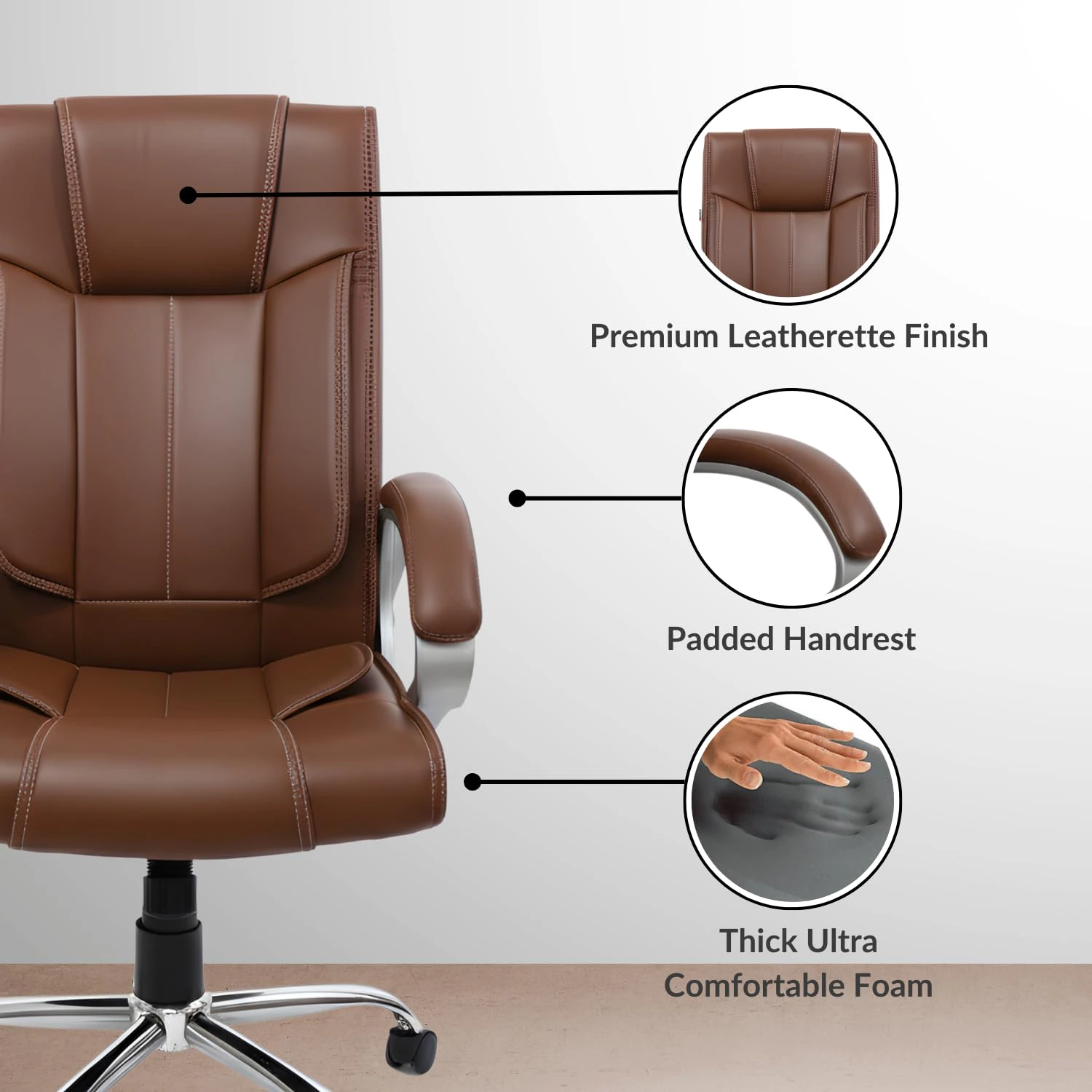 activa Ergonomic Office Chair | Premium Leatherette Boss Chair with Padded Seat & Backrest | view 3