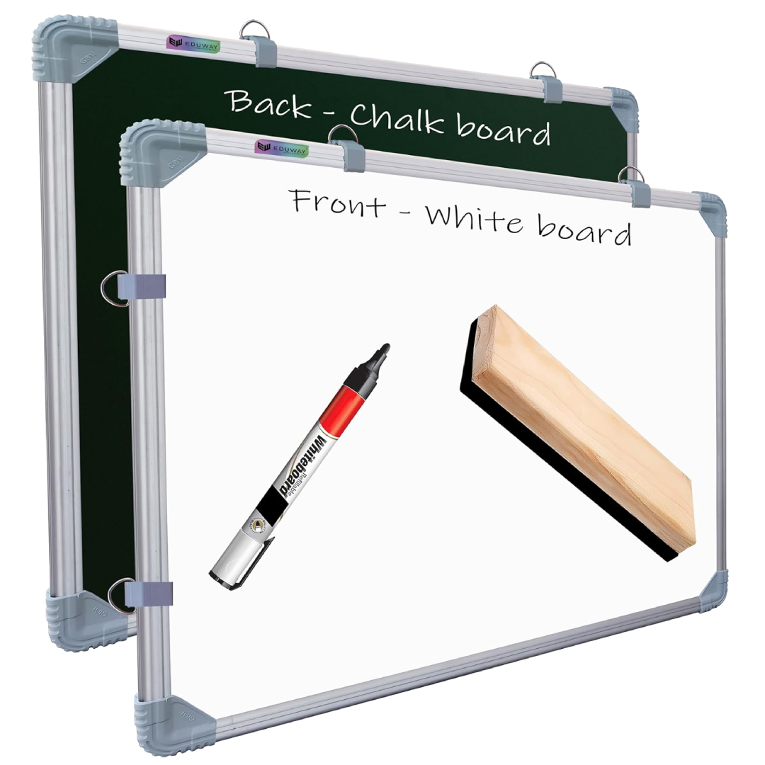 Eduway 2x2 Feet Kunj Non-Magnetic Double-Sided White Board and Chalkboard Combo