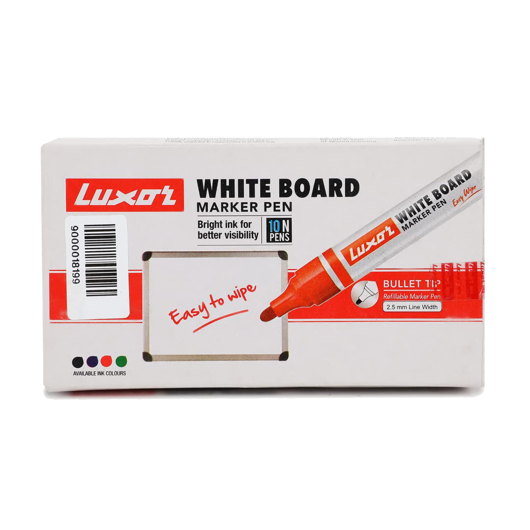 Luxor Whiteboard Marker Pen, Black - Pack of 10