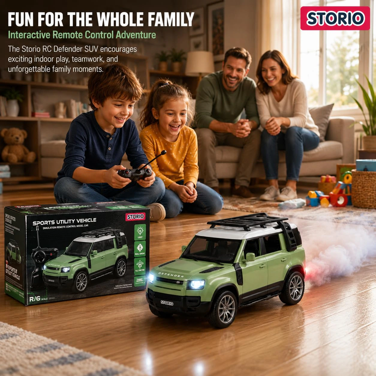 Storio Sports Utility Vehicle SUV Defender Remote Control RC Car with Real Smoke | High Speed Racing Toy with LED Lights | Rechargeable Battery | view 3