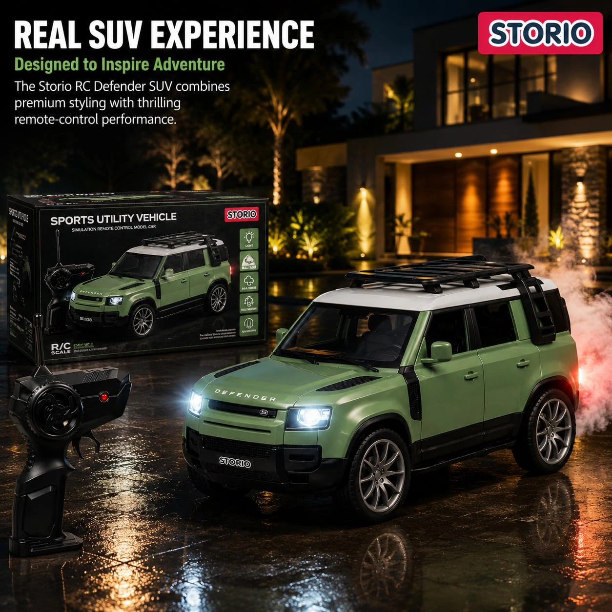 Storio Sports Utility Vehicle SUV Defender Remote Control RC Car with Real Smoke | High Speed Racing Toy with LED Lights | Rechargeable Battery | view 6