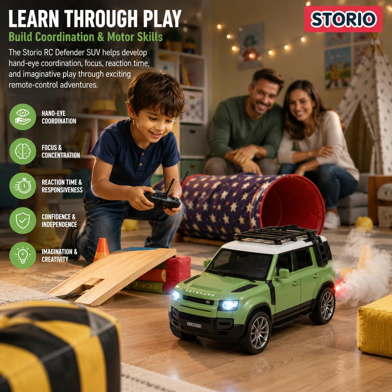 Storio Sports Utility Vehicle SUV Defender Remote Control RC Car with Real Smoke | High Speed Racing Toy with LED Lights | Rechargeable Battery | view 8