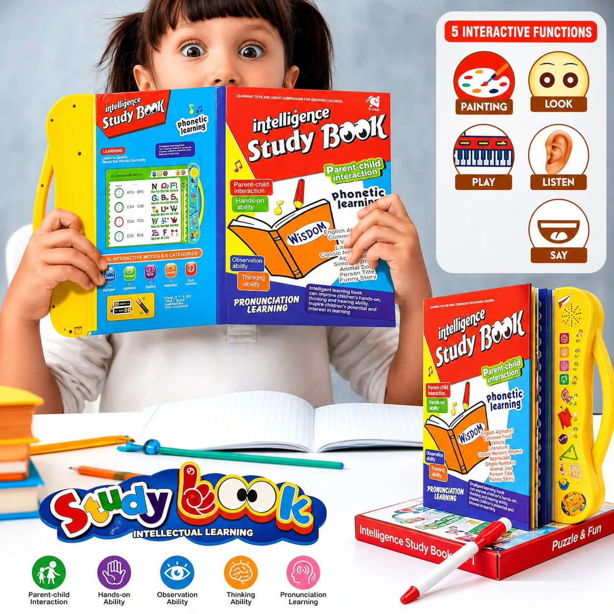 Goyal's Intelligence Sound Book for Kids – Learn ABC, Words, Numbers, Shapes, Animals & Vehicles – Fun Educational Toy for Toddlers & Preschoolers view 2