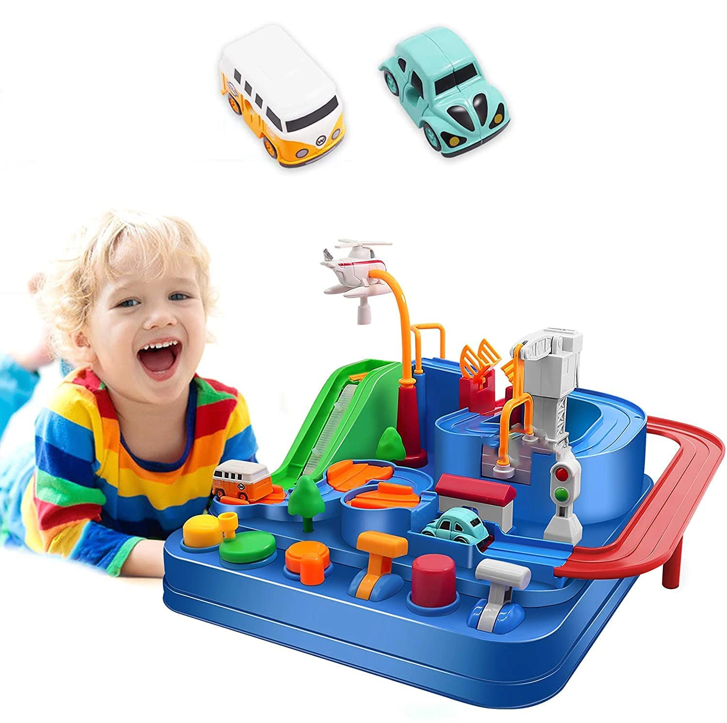 Car Race Track Adventure Toys for 3+ Year Old Boys & Girls, City Rescue Preschool Educational Vehicle Puzzle Playset view 5