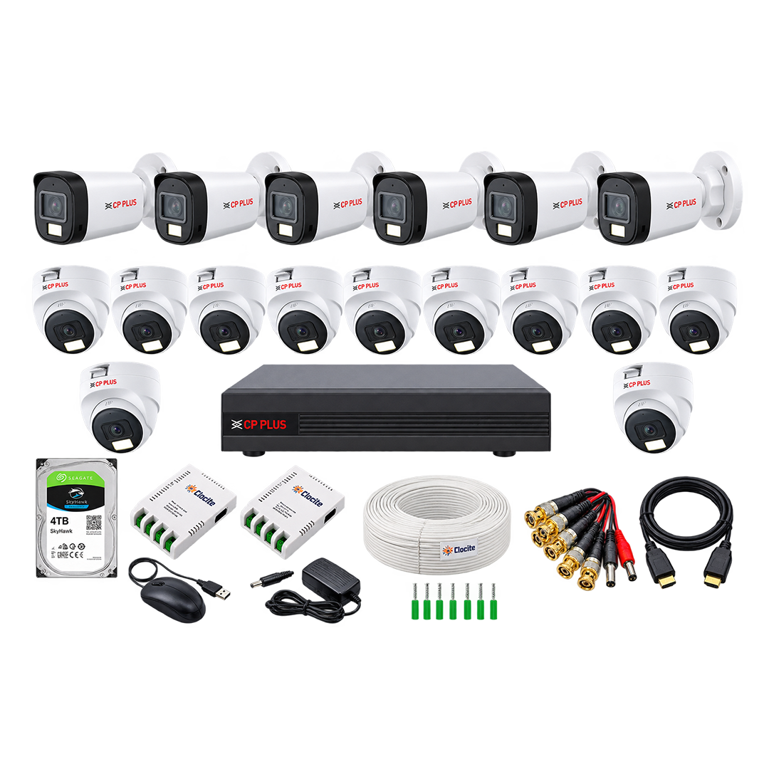 CP Plus illumax 5MP 16 CH DVR, 5MP 10 Dome & 6 Bullet Cameras [Color Night Vision + Built-in Audio MIC + SMART Dual Light + Motion Detection] + 4TB HDD...
