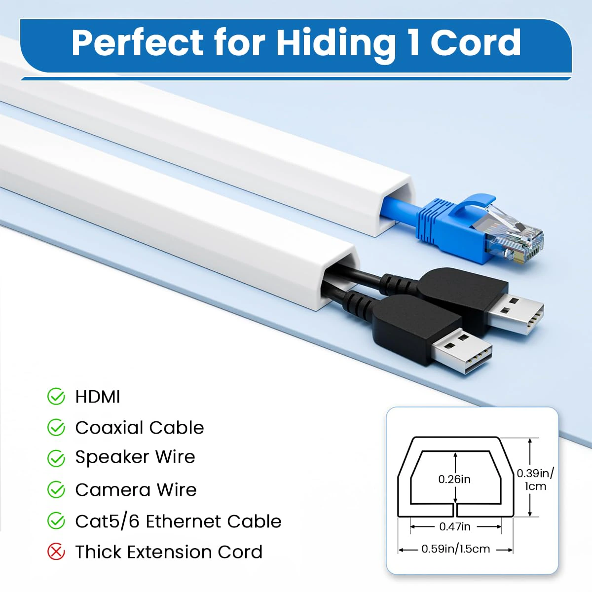 Serplex® 6.6ft Floor Cord Cover Cable Hider, PVC Self-Adhesive Wire Hider view 3