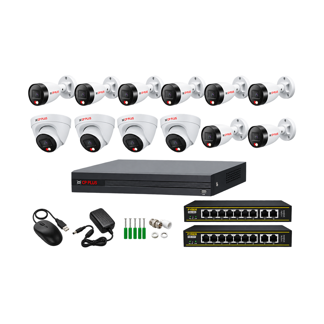 CP Plus 16 CH NVR with 2MP IP Wired Colour Night Vision with Built in Mice 12 CCTV Camera Set