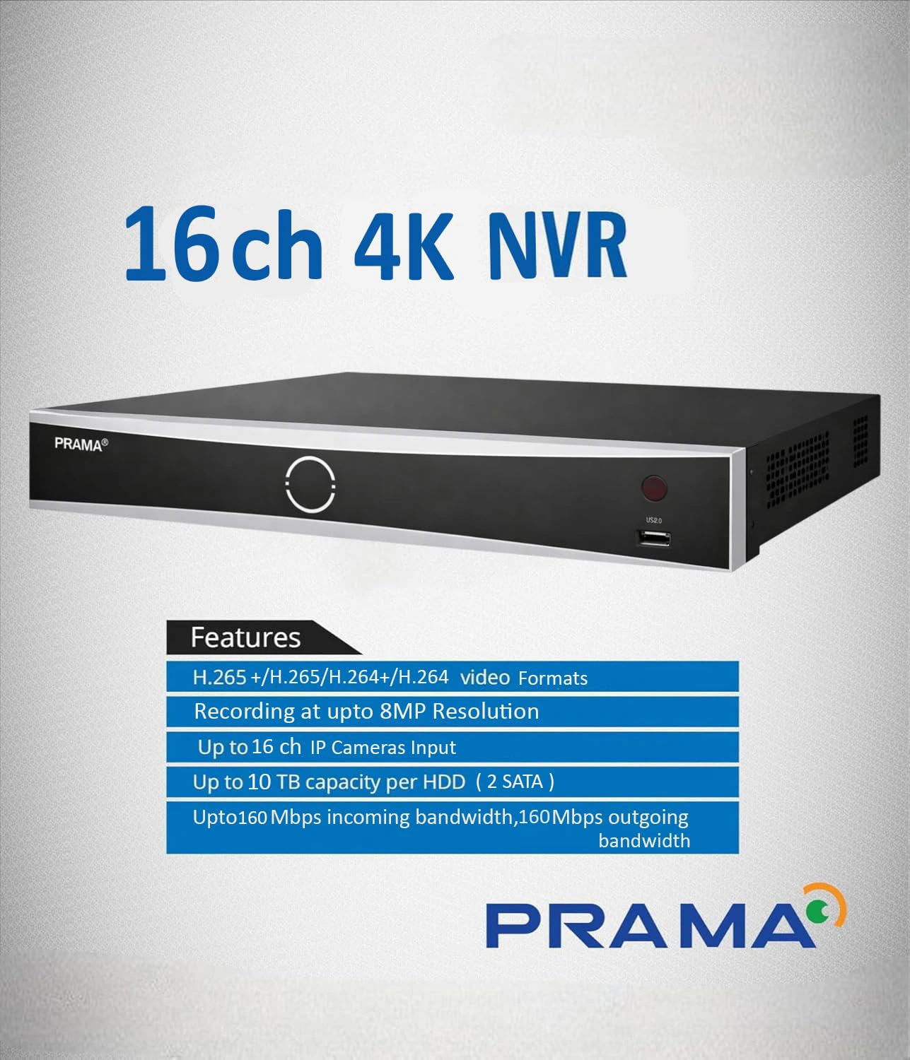 PRAMA PT-NRAS2A16-K2 16 Channel AIsense Network Video Recorder with H.265+ Compression, 2 SATA view 6