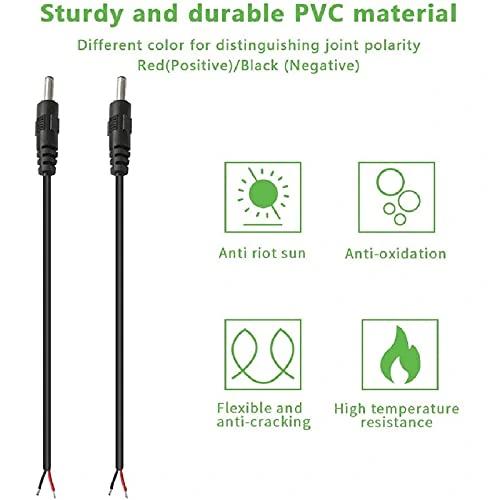 FEDUS 18AWG Copper Strands 10-Pack DC Power Pigtail Male Cable Wire view 2