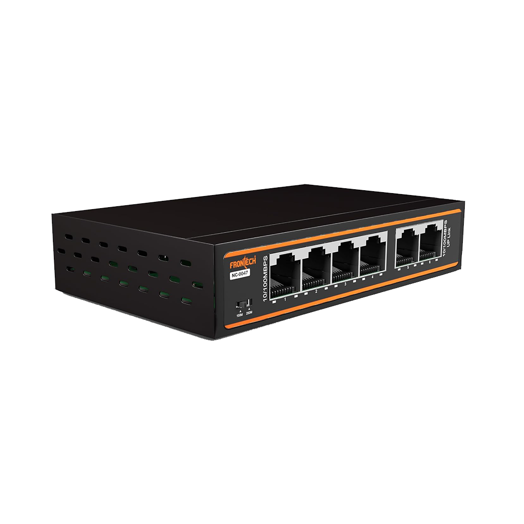 Frontech 4-Port PoE+ Switch, 6-Port 10/100 Mbps Ethernet Network Switch with 72W PoE Budget, 2 Uplink Ports,