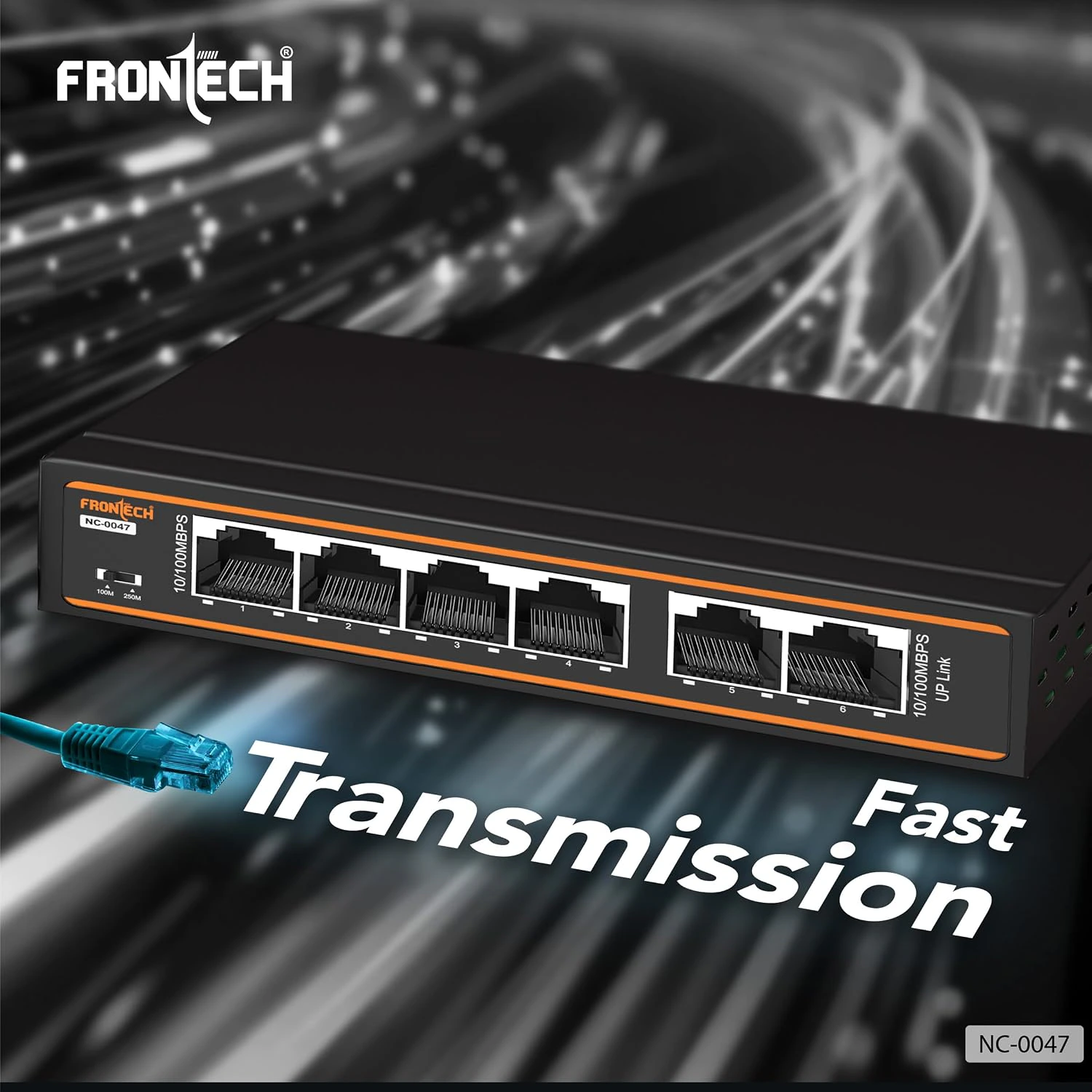 Frontech 4-Port PoE+ Switch, 6-Port 10/100 Mbps Ethernet Network Switch with 72W PoE Budget, 2 Uplink Ports,  view 4
