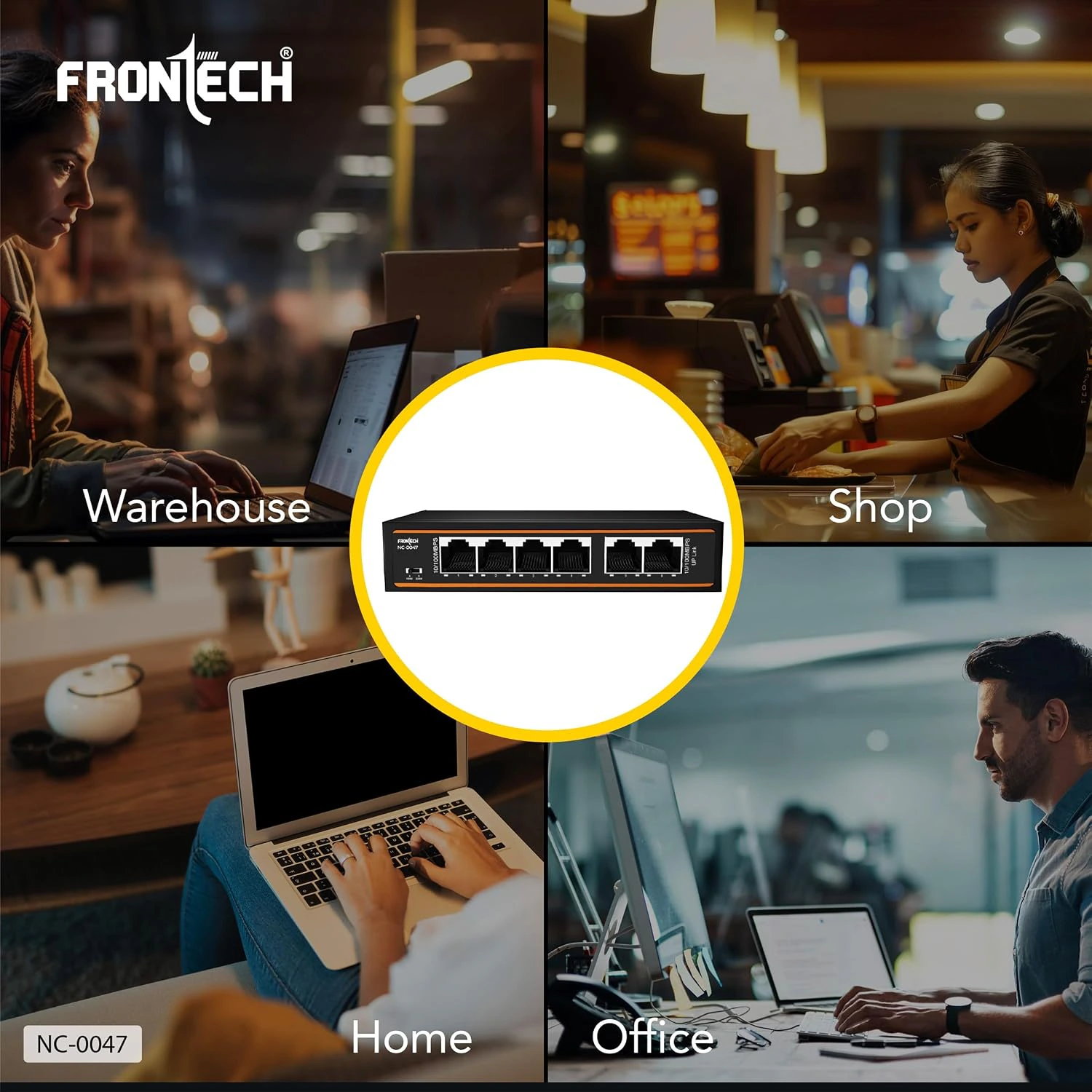 Frontech 4-Port PoE+ Switch, 6-Port 10/100 Mbps Ethernet Network Switch with 72W PoE Budget, 2 Uplink Ports,  view 5
