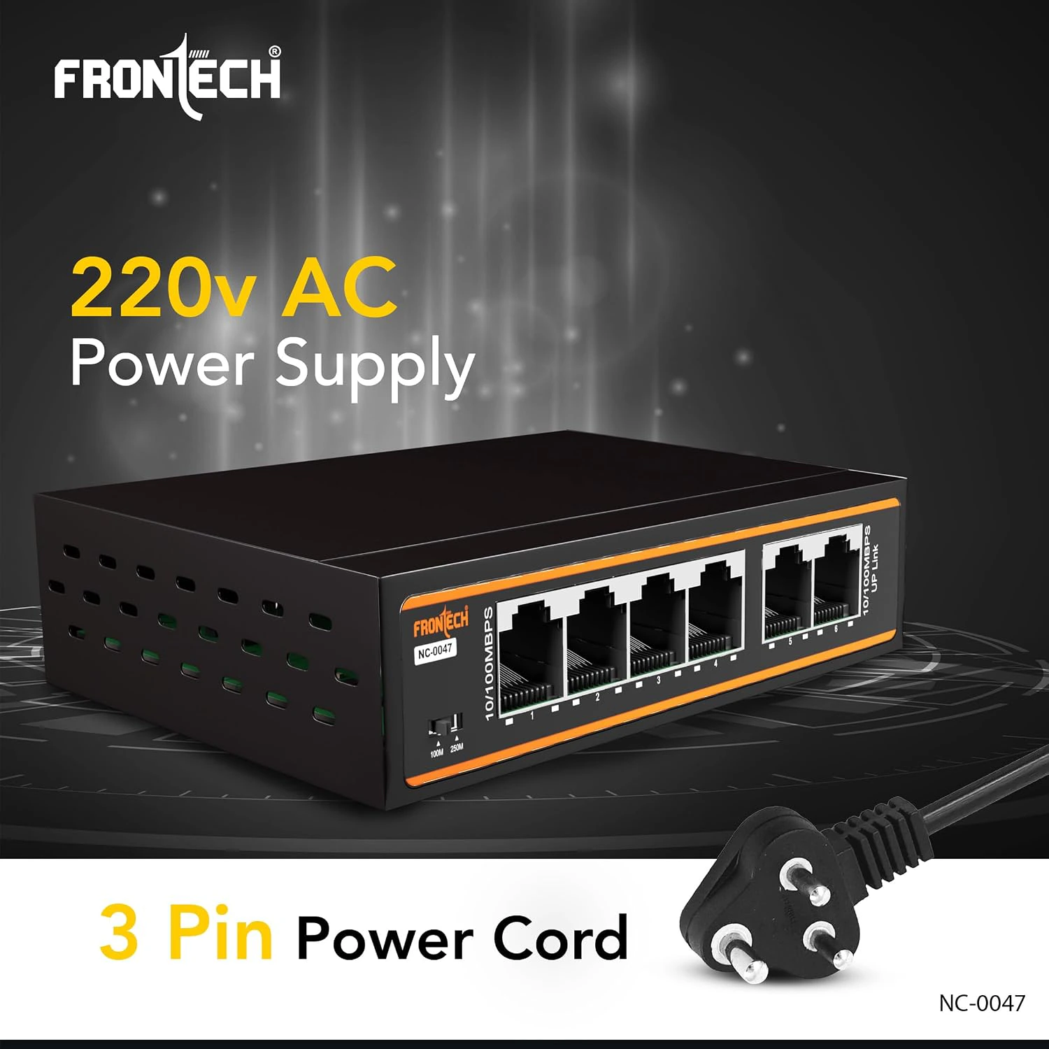 Frontech 4-Port PoE+ Switch, 6-Port 10/100 Mbps Ethernet Network Switch with 72W PoE Budget, 2 Uplink Ports,  view 6