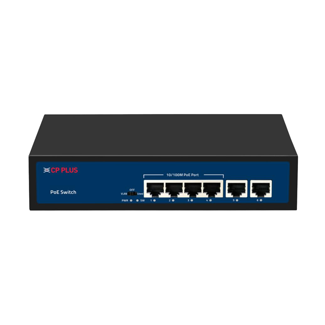 CP Plus 6 Ports Fast Ethernet with 4 PoE Ports (1000 Mbps) & 2 Uplink Ports (100 Mbps) POE Switch