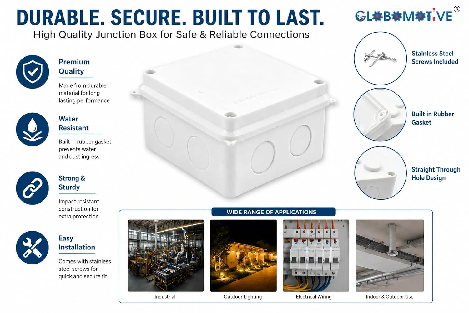 GLOBOMOTIVE ABS Junction Box - Waterproof namboric Project Box Enclosure Case for namboric Projects, Outdoor, Indoor (100 x 100 x 70 mm) view 2