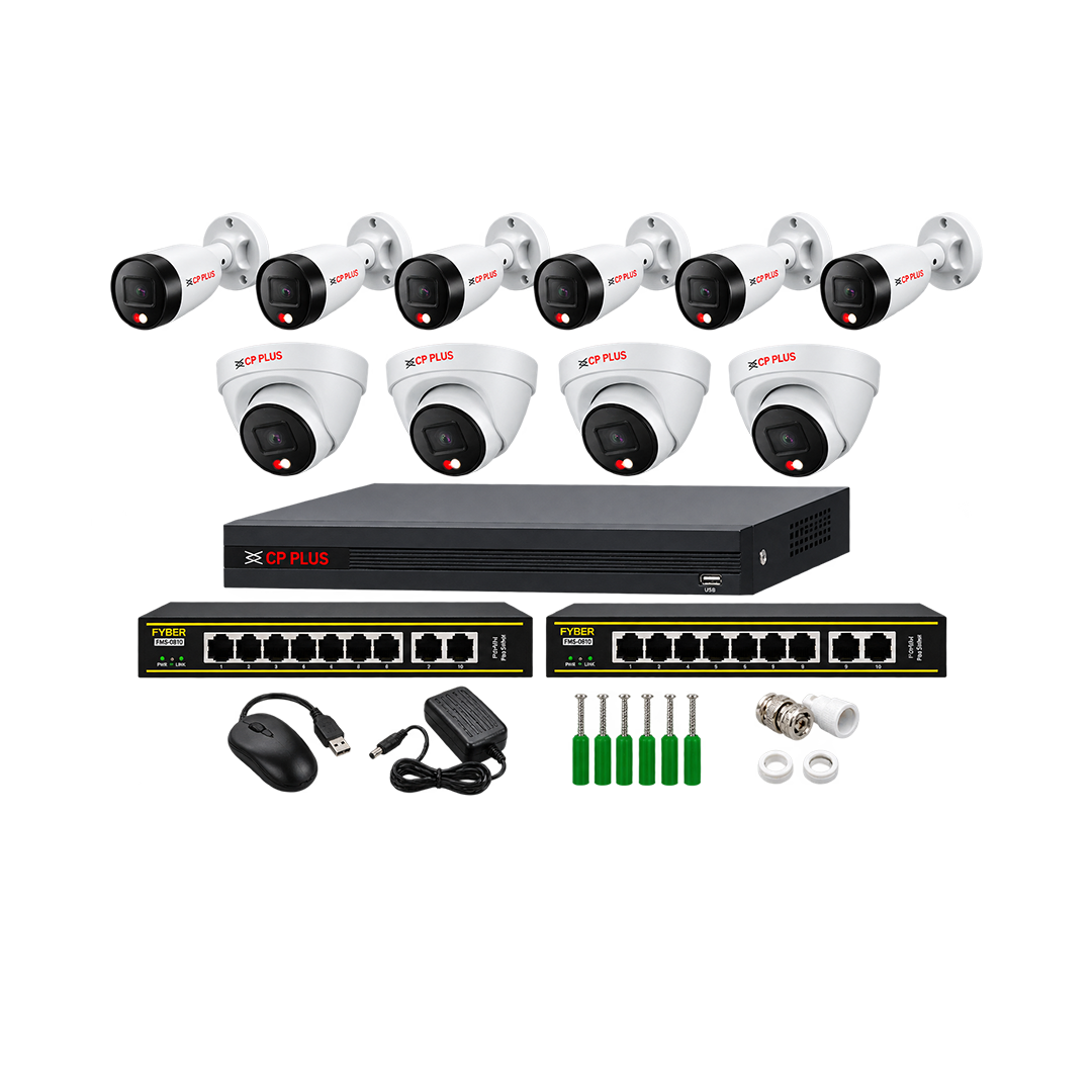 CP Plus 16 CH NVR with 2MP IP Wired Colour Night Vision with Built in Mice 12 CCTV Camera Set