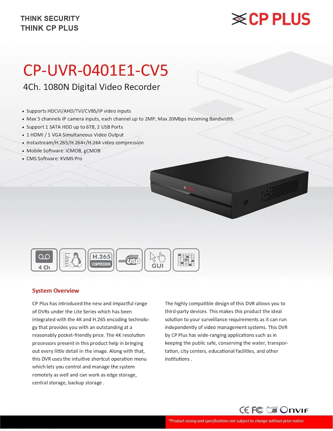 CP Plus 4 Channel DVR 1080N Digital Video Recorder view 3
