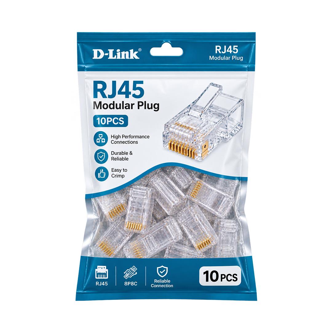 D-Link Cat 6 RJ45 Cable Connector, Silver | Ethernet Network Plug for LAN Cables | Pack of 100 Pieces