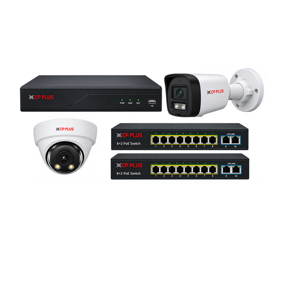 CP Plus 16 CH NVR with 2MP IP Wired Colour Night Vision with Built in Mice 12 CCTV Camera Set