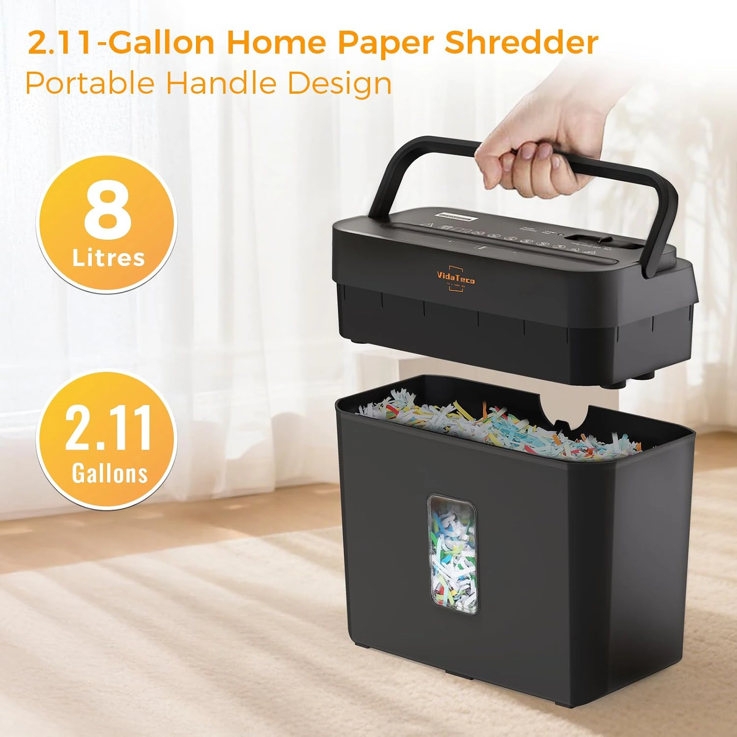 VidaTeco 6-Sheet Cross Cut Paper Shredder for Home & Office, 8L Bin view 2