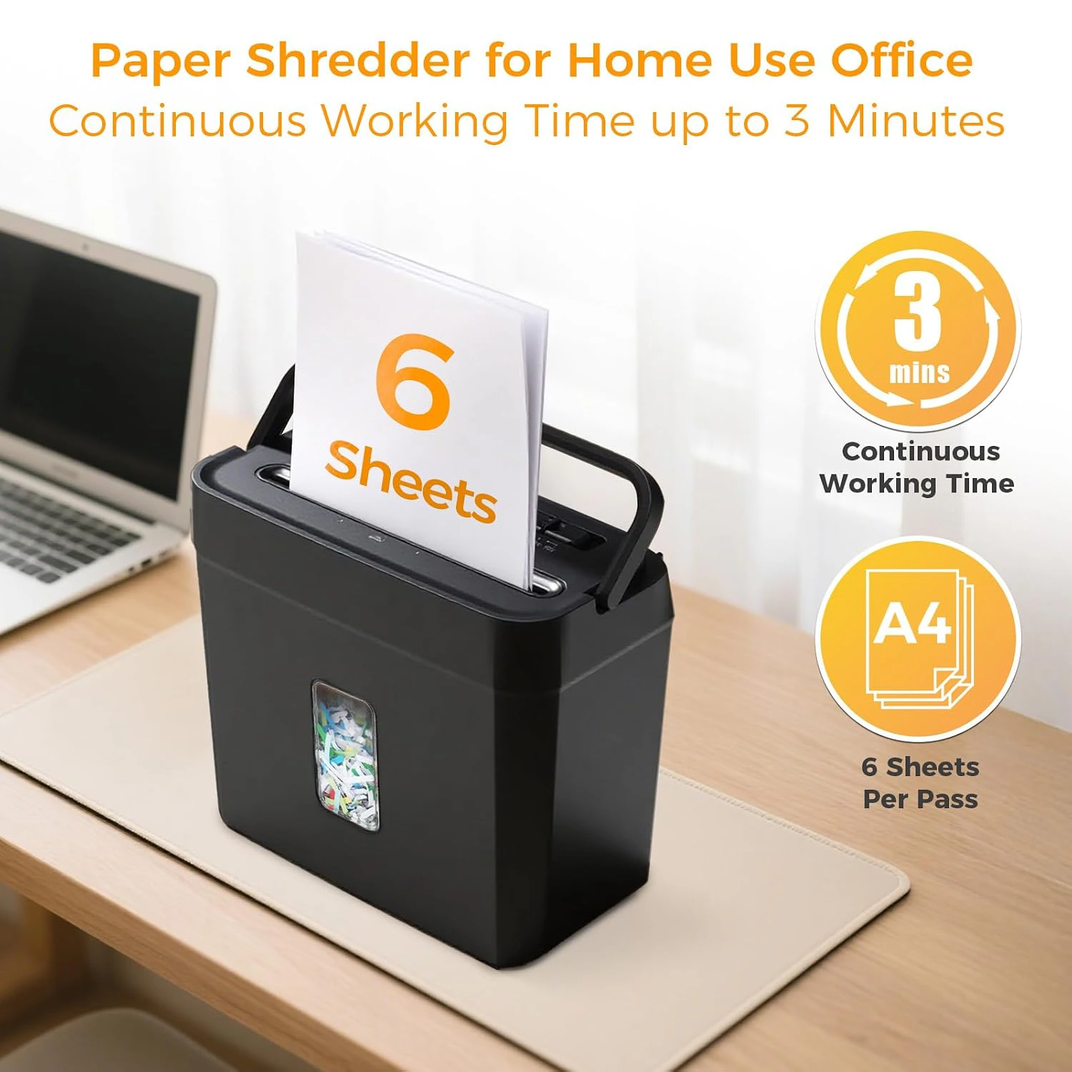VidaTeco 6-Sheet Cross Cut Paper Shredder for Home & Office, 8L Bin view 3