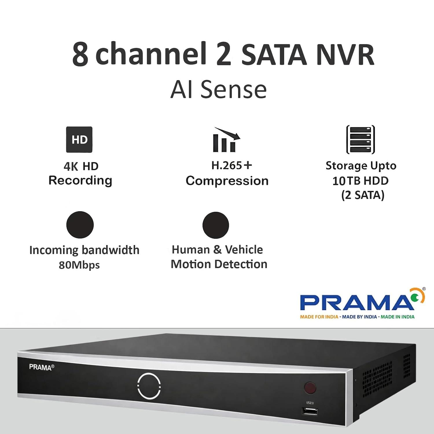 PRAMA PT-NRAS2A08-K2 8 Channel AIsense Network Video Recorder  view 2